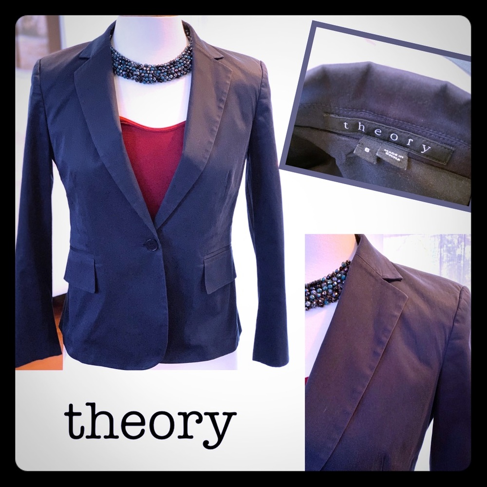 THEORY navy blue 1 button closure cropped blazer